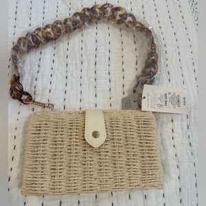 Cream and Tan Woven Clutch with Rustic Charm
